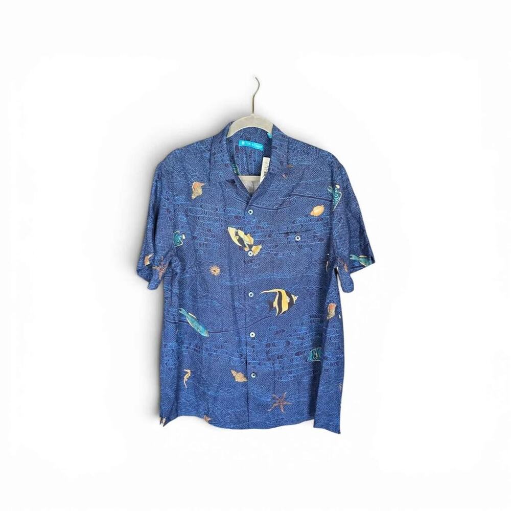 Tori Richard Blue Ocean Print Hawaiian Shirt M